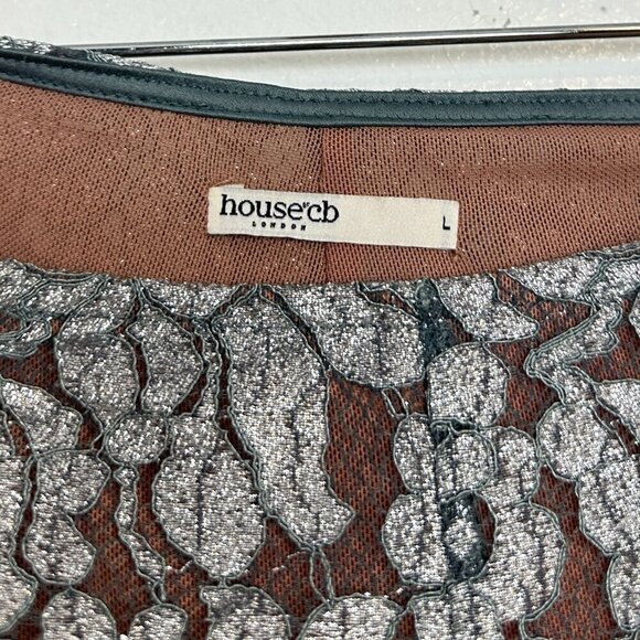 HOUSE OF CB Mara Lace Trousers in Silver Metallic Size Large - Picture 7 of 11